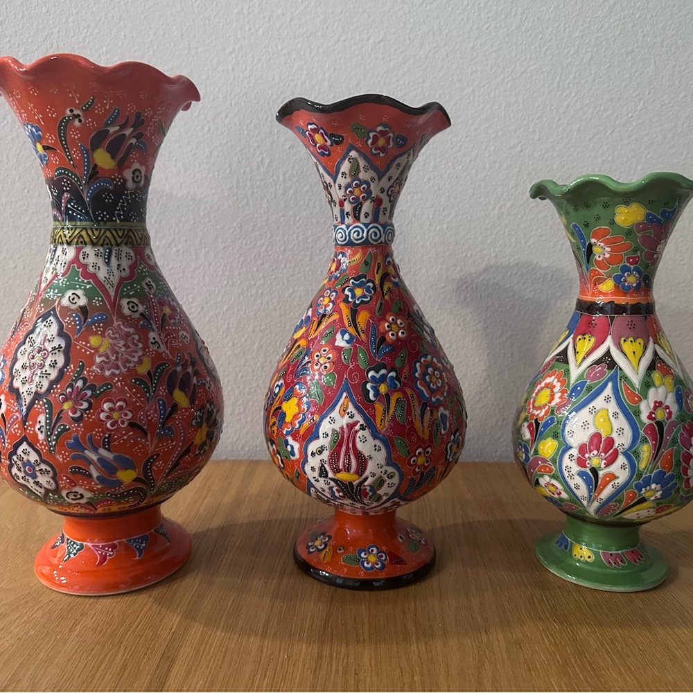 Colorful Hand-Painted Ceramic Vases Set - Picture 3 of 3